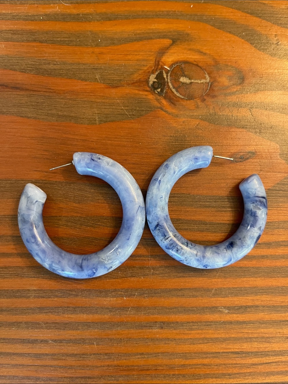 Anthropologie Blue Marbled Acrylic Hoop Earrings